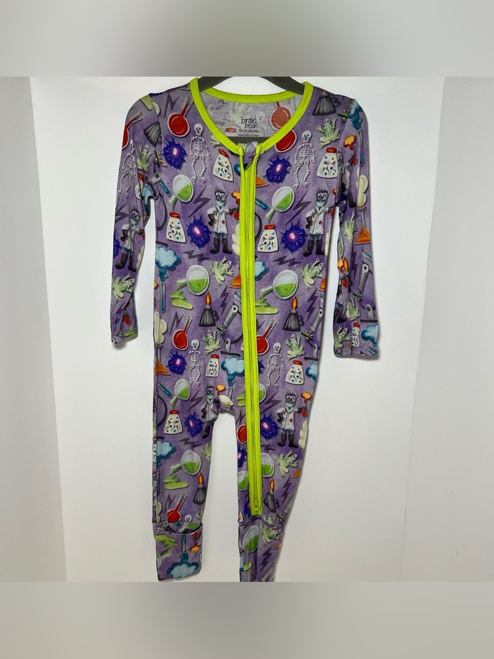 Birdie Bean Frank Frankenstein Halloween Zip Sleeper Potion Neon Folding Feet